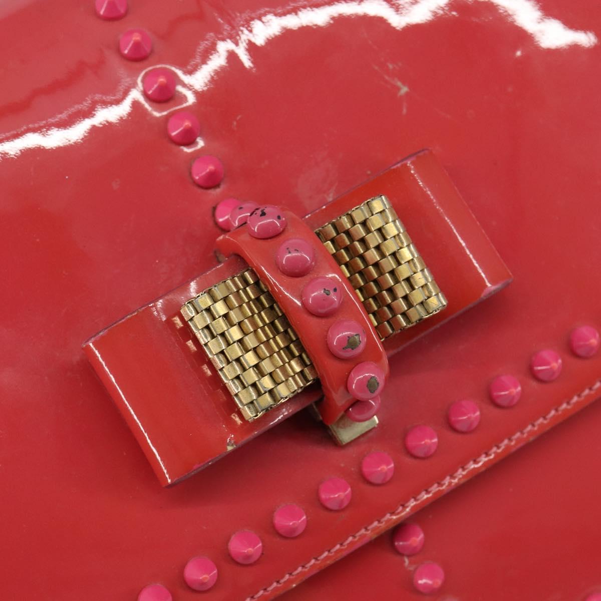 Christian Louboutin Studs Chain Shoulder Bag Enamel Pink Gold Auth bs30823