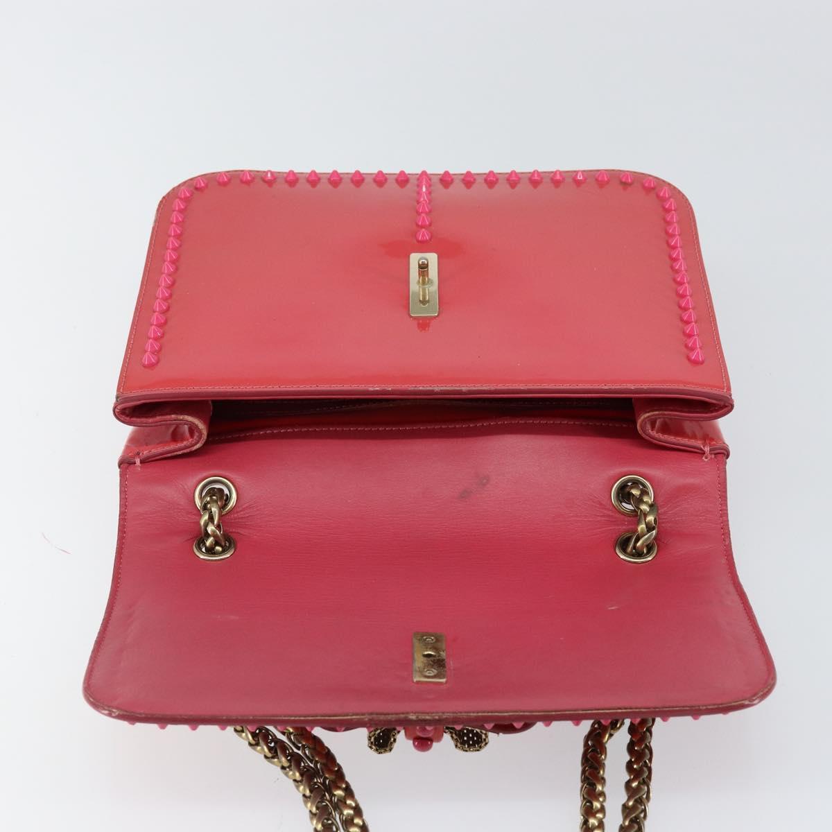 Christian Louboutin Studs Chain Shoulder Bag Enamel Pink Gold Auth bs30823