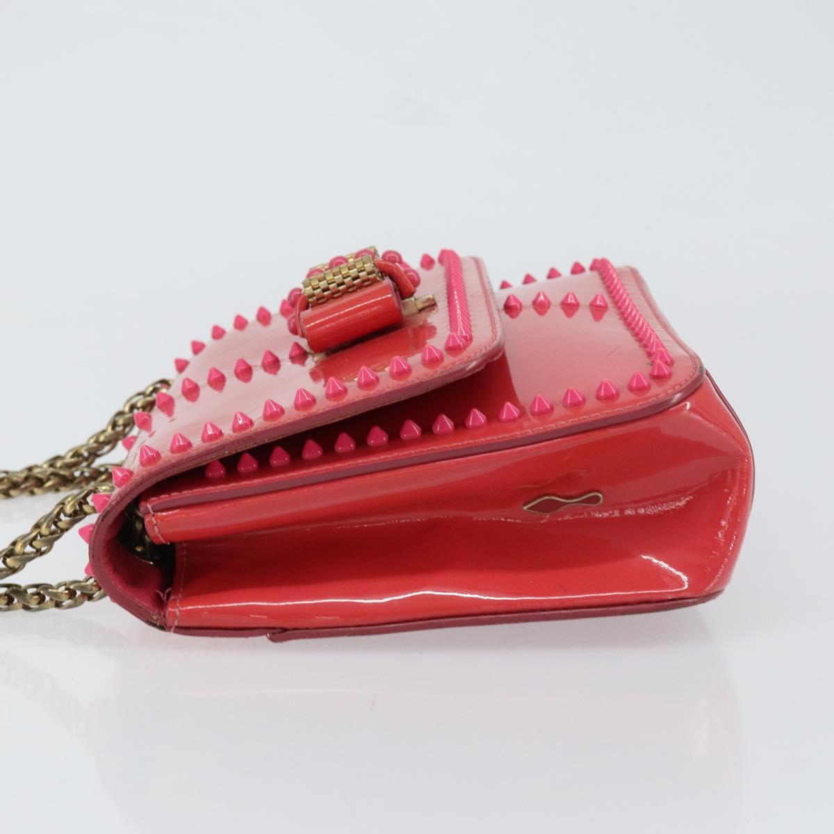 Christian Louboutin Studs Chain Shoulder Bag Enamel Pink Gold Auth bs30823