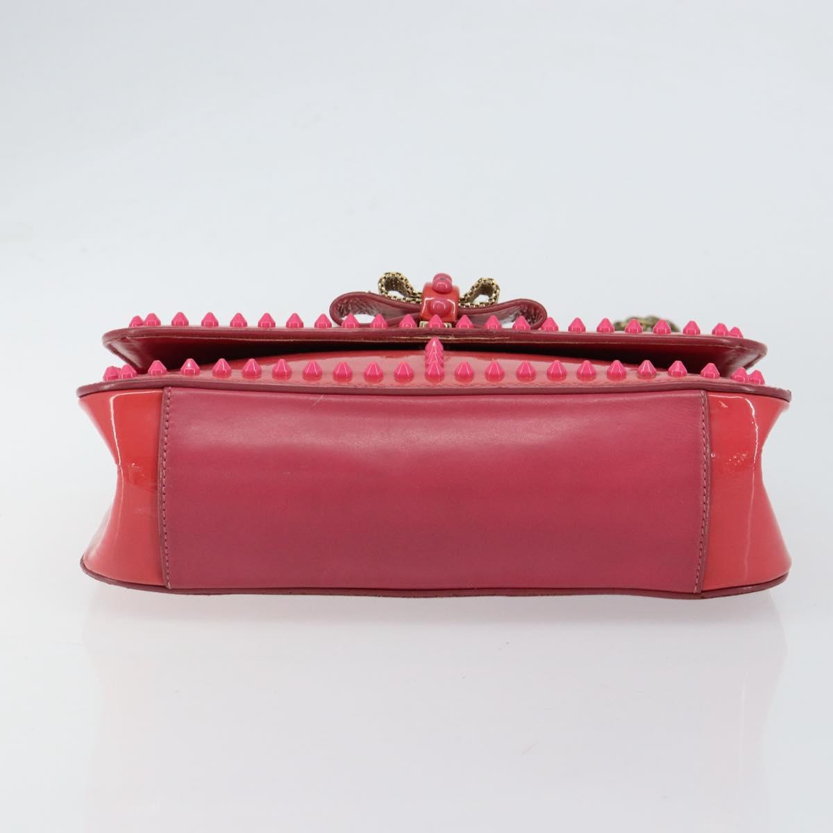 Christian Louboutin Studs Chain Shoulder Bag Enamel Pink Gold Auth bs30823