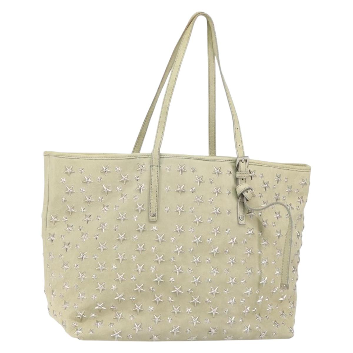 Jimmy Choo Studs Tote Bag Leather Beige Silver Auth bs30825