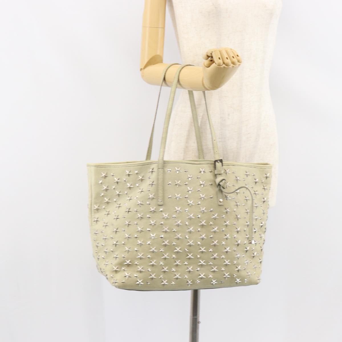 Jimmy Choo Studs Tote Bag Leather Beige Silver Auth bs30825