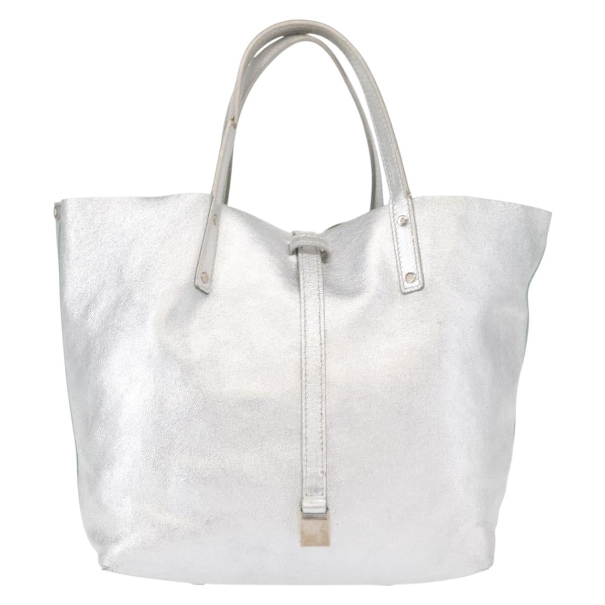 TIFFANY&Co. Hand Bag Leather Silver Auth bs30827