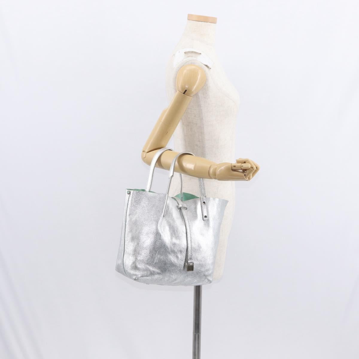 TIFFANY&Co. Hand Bag Leather Silver Auth bs30827