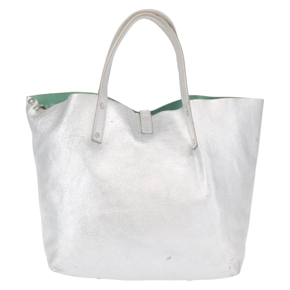 TIFFANY&Co. Hand Bag Leather Silver Auth bs30827