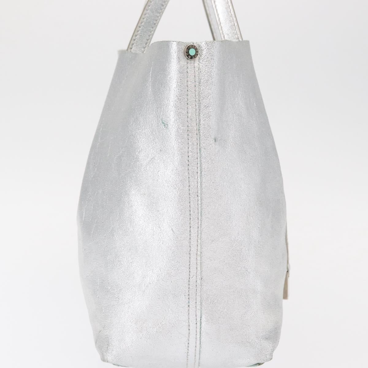 TIFFANY&Co. Hand Bag Leather Silver Auth bs30827