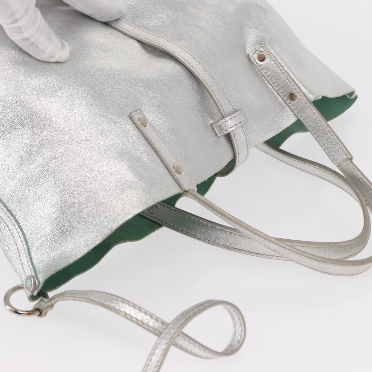 TIFFANY&Co. Hand Bag Leather Silver Auth bs30827
