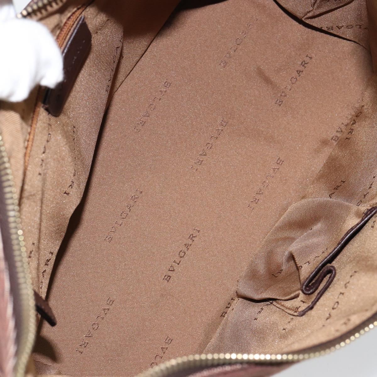 BVLGARI Logo Mania Shoulder Bag Canvas Brown Gold Auth bs30838