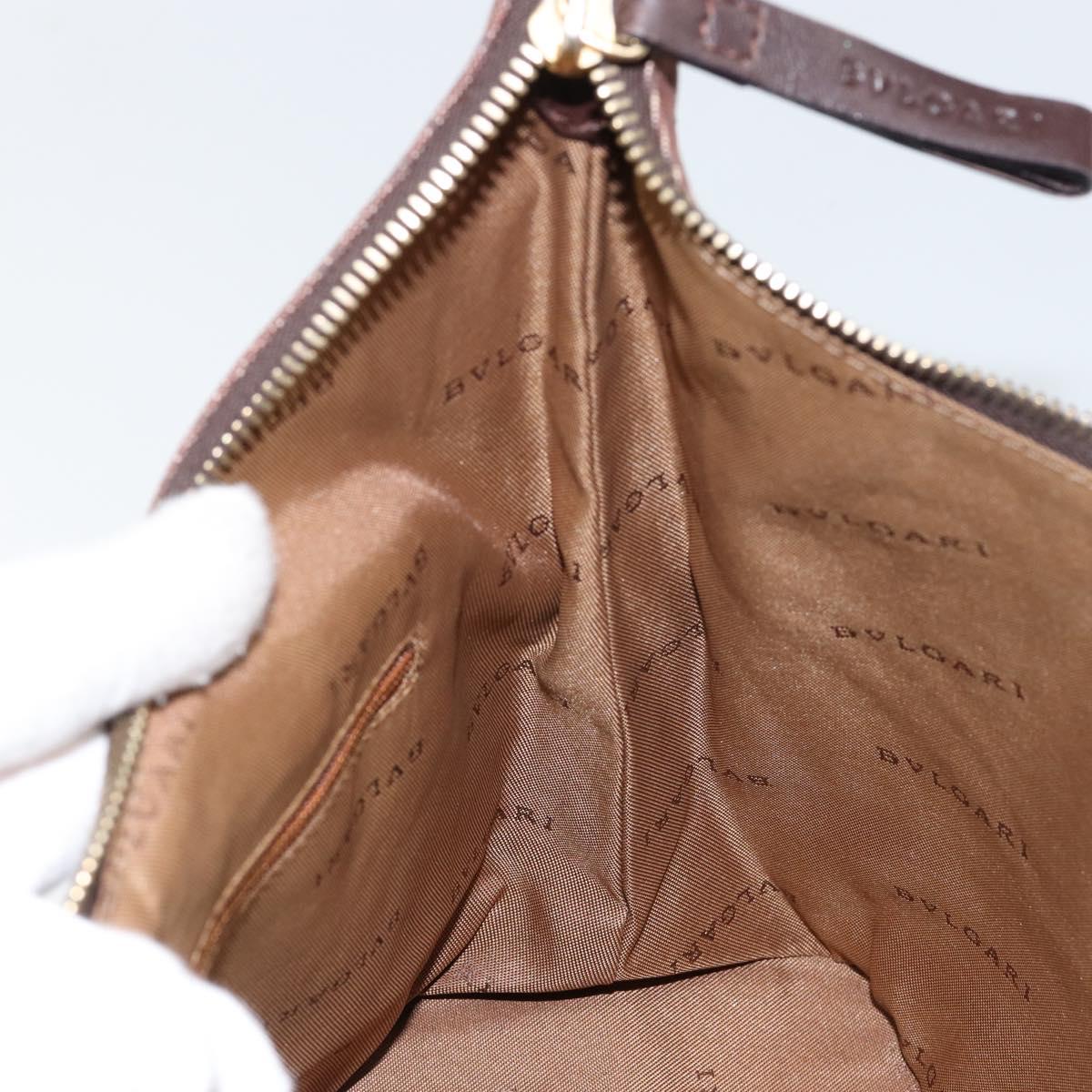 BVLGARI Logo Mania Shoulder Bag Canvas Brown Gold Auth bs30838