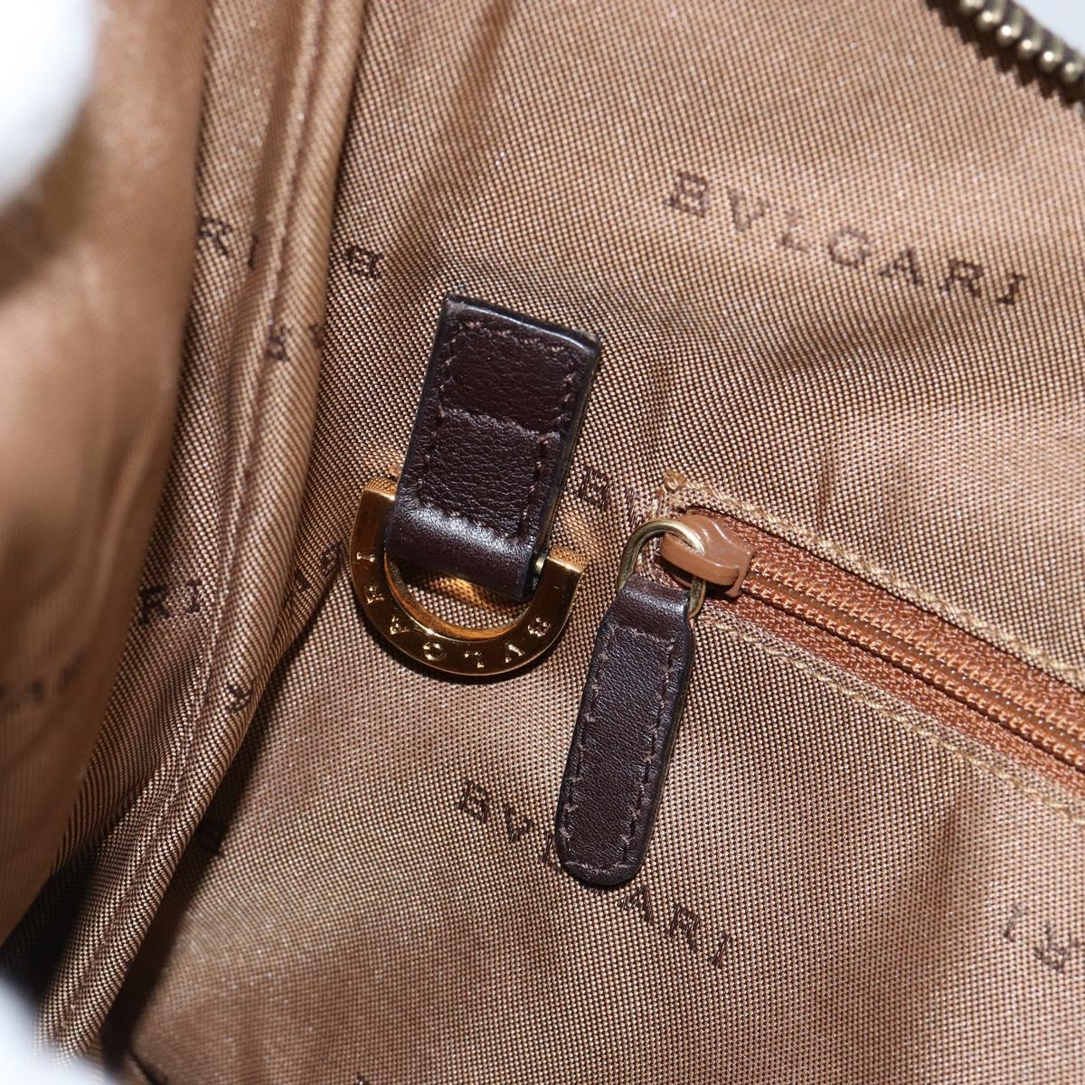BVLGARI Logo Mania Shoulder Bag Canvas Brown Gold Auth bs30838
