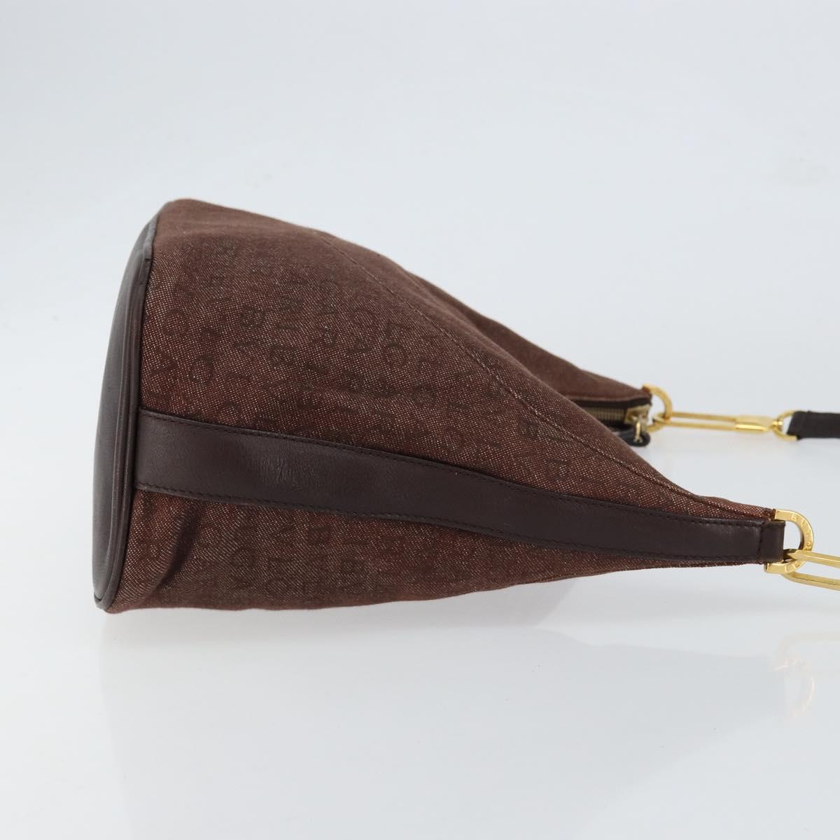 BVLGARI Logo Mania Shoulder Bag Canvas Brown Gold Auth bs30838