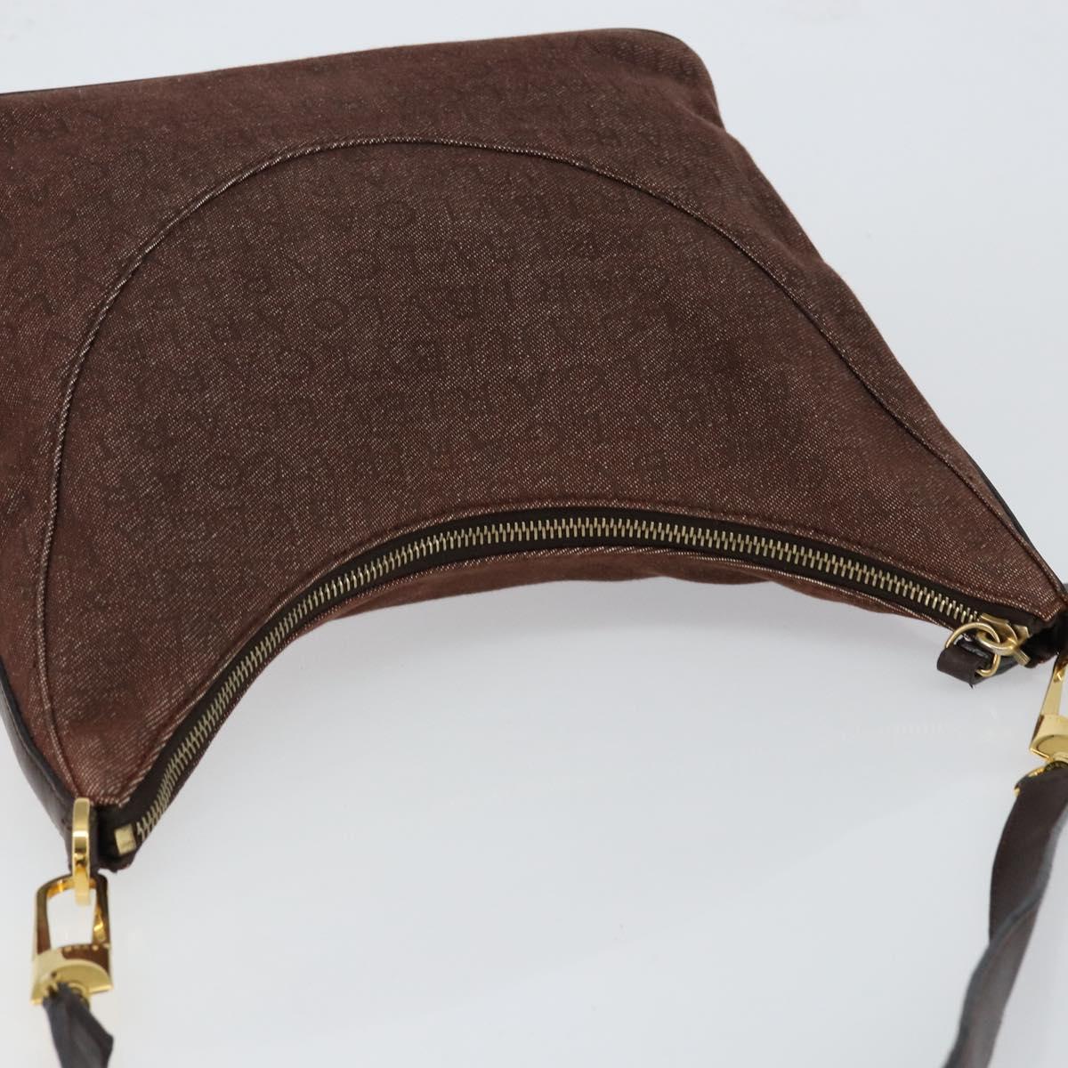 BVLGARI Logo Mania Shoulder Bag Canvas Brown Gold Auth bs30838