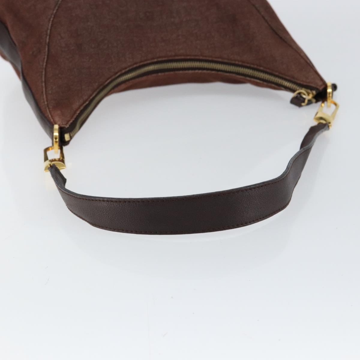 BVLGARI Logo Mania Shoulder Bag Canvas Brown Gold Auth bs30838