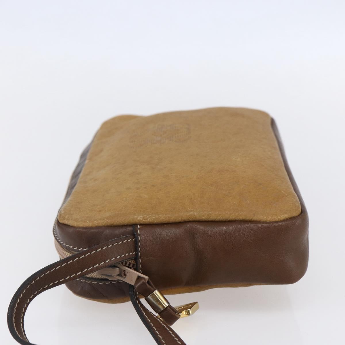 LOEWE Anagram Clutch Bag Leather Brown Gold Auth bs30839