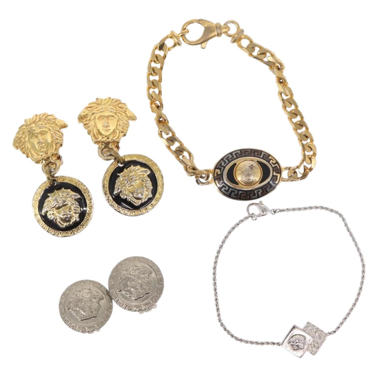VERSACE Necklace metal 4 Set Gold Silver Auth bs30846