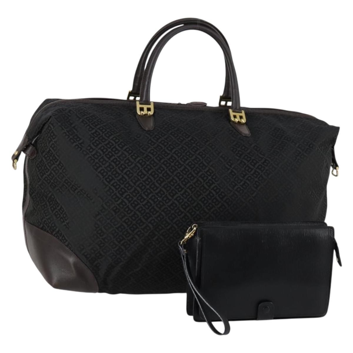 BALLY Boston Bag Leather Nylon 2 Set Black Auth bs30850