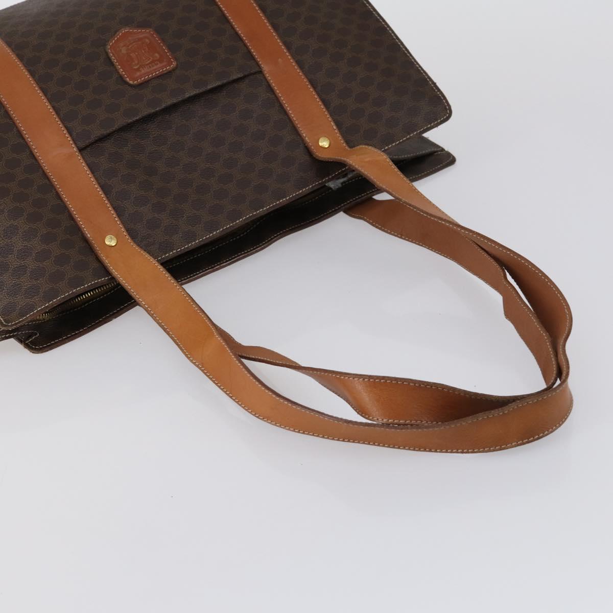 CELINE Macadam Canvas Tote Bag PVC Leather 2 Set Brown Auth bs30852