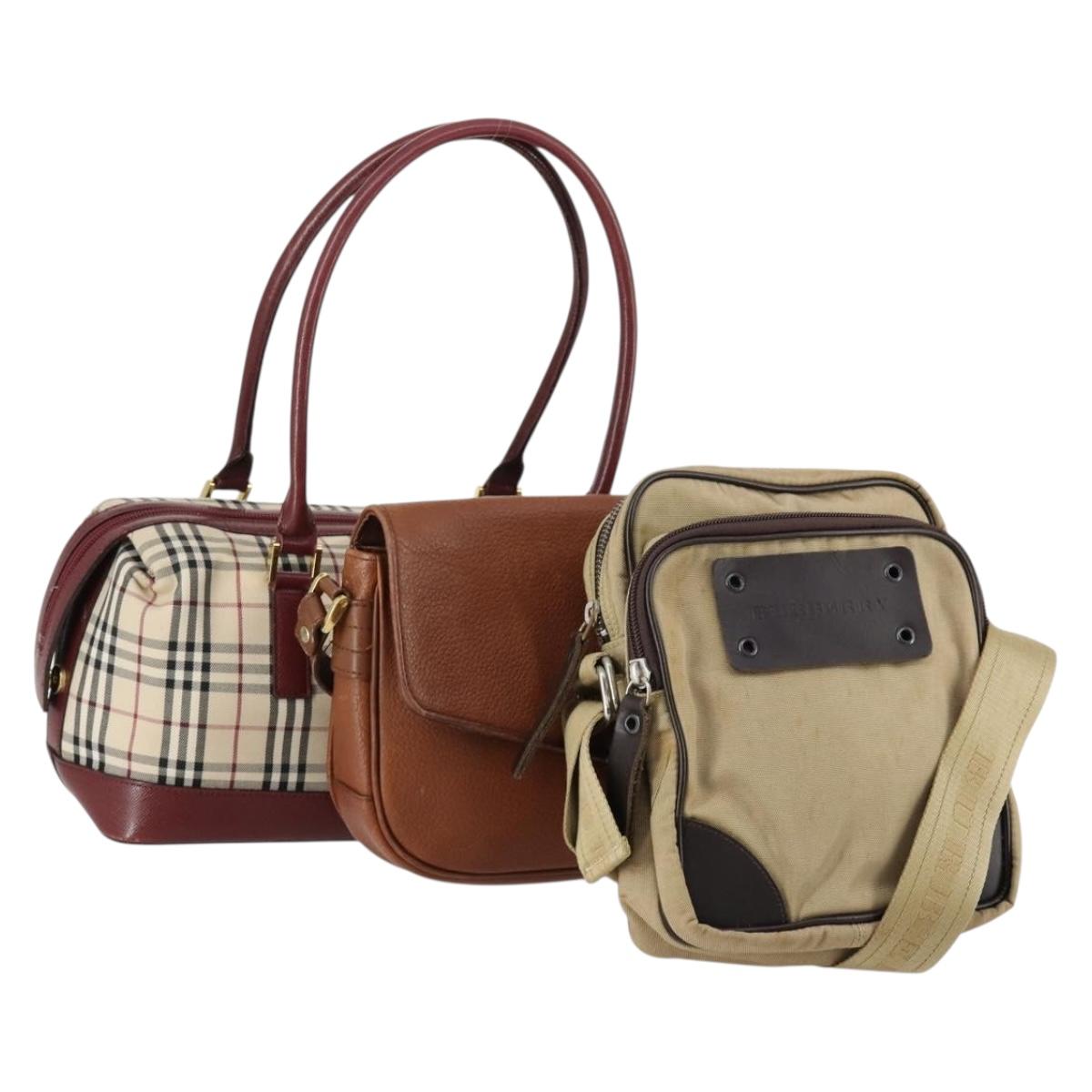 Burberrys Nova Check Shoulder Bag Nylon Leather 3 Set Beige Brown Auth bs30853