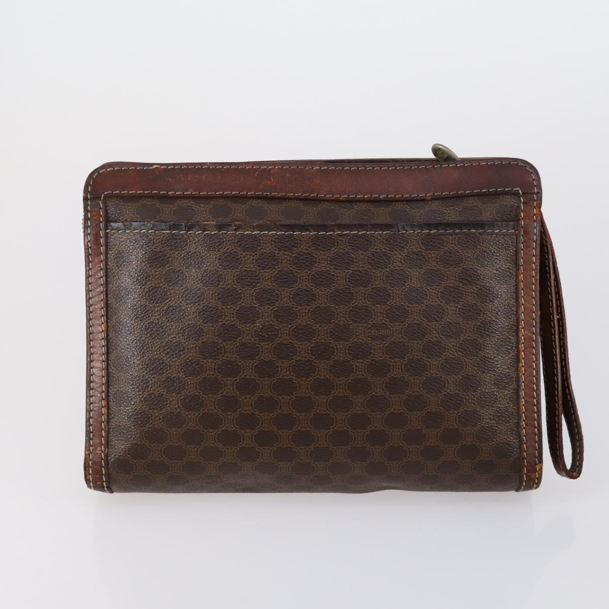 CELINE Macadam Canvas Clutch Bag PVC Leather 3 Set Brown Auth bs30854