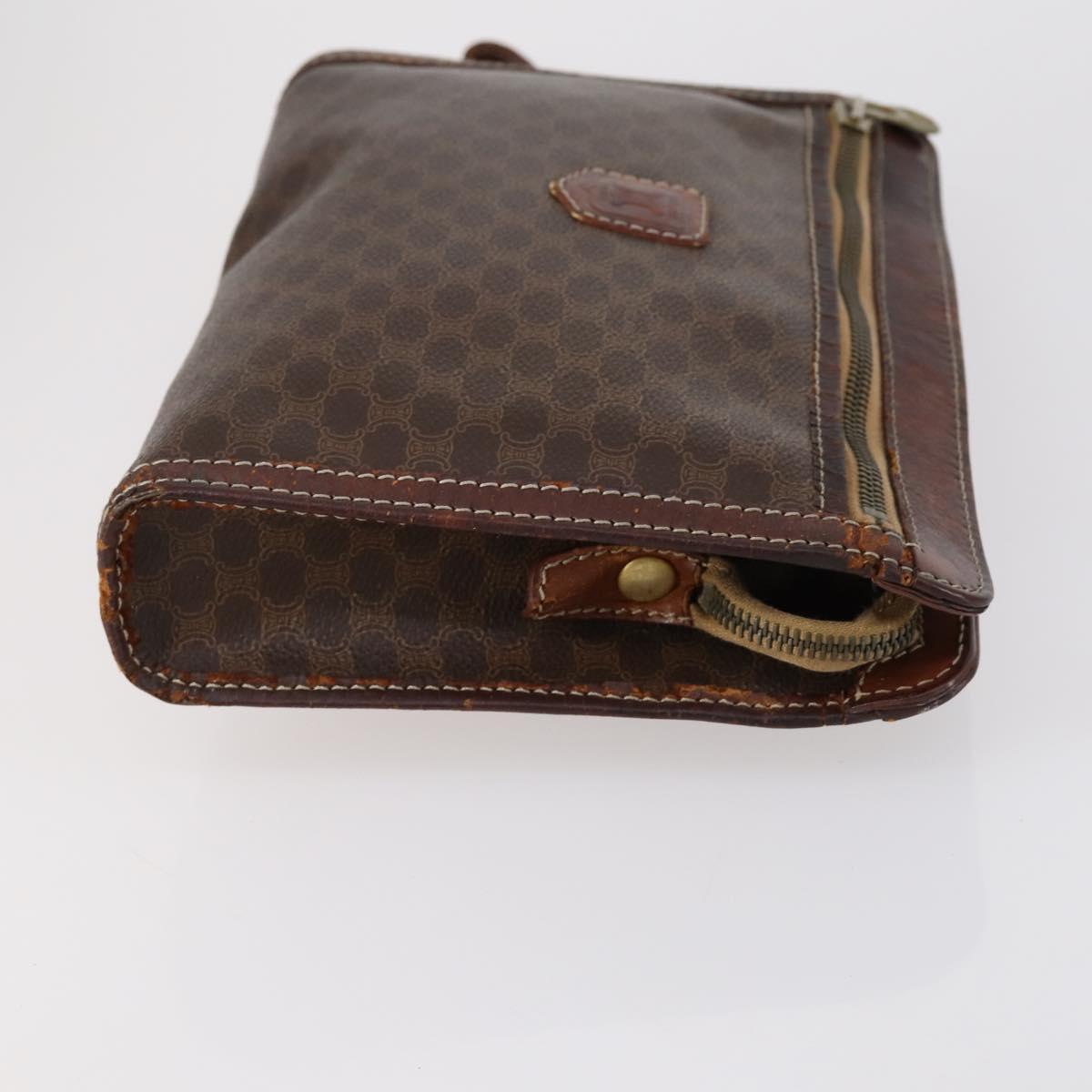 CELINE Macadam Canvas Clutch Bag PVC Leather 3 Set Brown Auth bs30854
