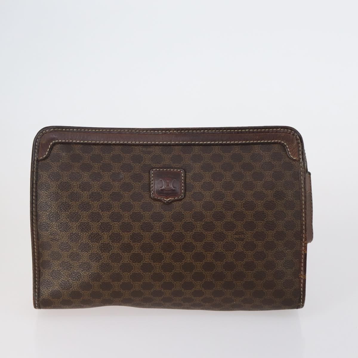 CELINE Macadam Canvas Clutch Bag PVC Leather 3 Set Brown Auth bs30854