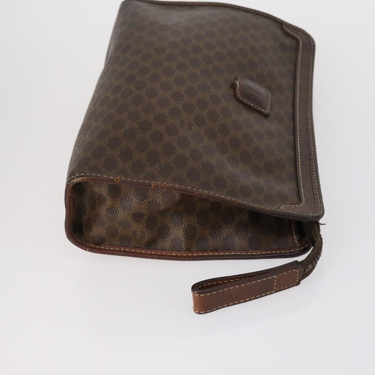 CELINE Macadam Canvas Clutch Bag PVC Leather 3 Set Brown Auth bs30854