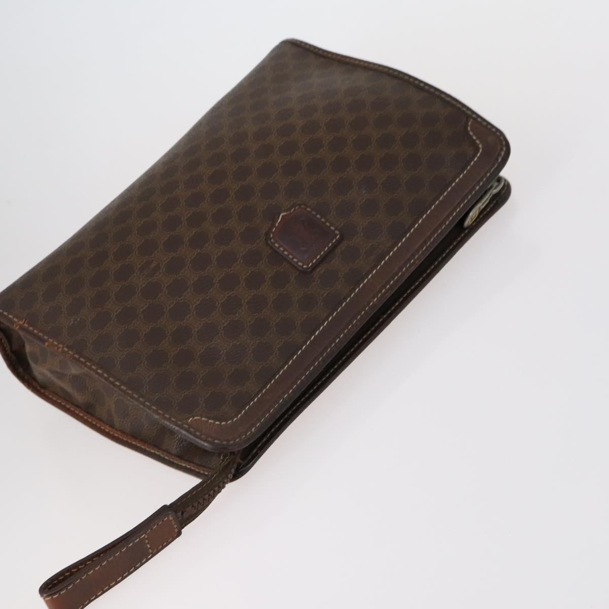 CELINE Macadam Canvas Clutch Bag PVC Leather 3 Set Brown Auth bs30854