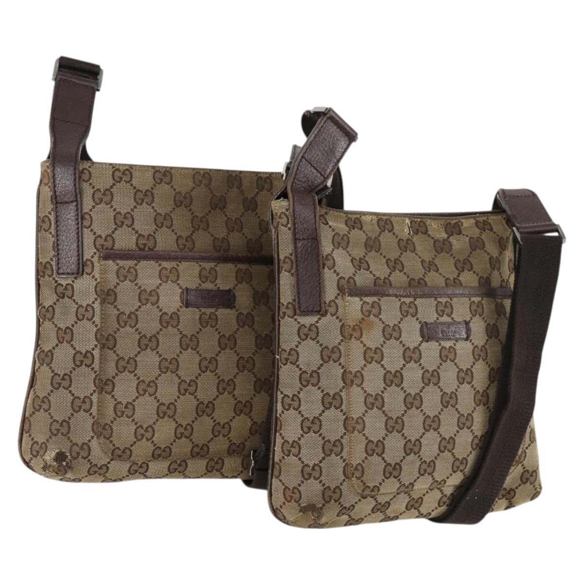 GUCCI GG Canvas Shoulder Bag 2 Set Beige Auth bs30860