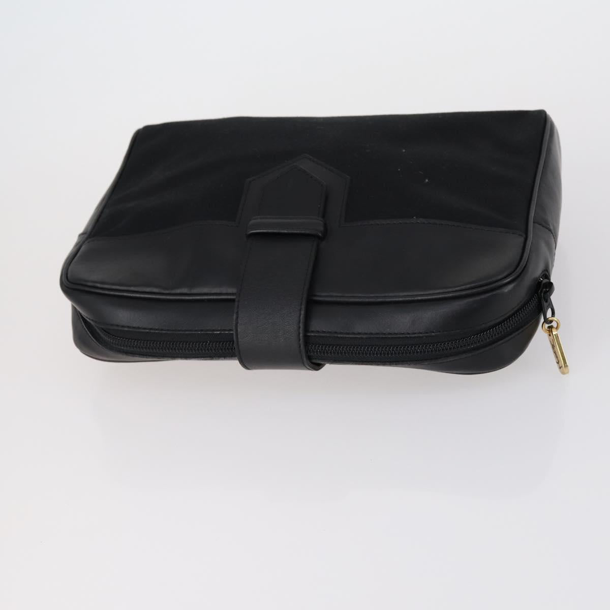 SAINT LAURENT Clutch Bag Leather 2 Set Beige Black Auth bs30862