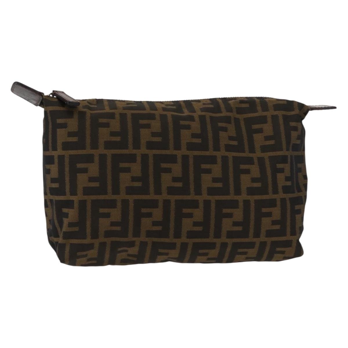 FENDI Zucca Canvas Pouch Black Brown Auth bs30912