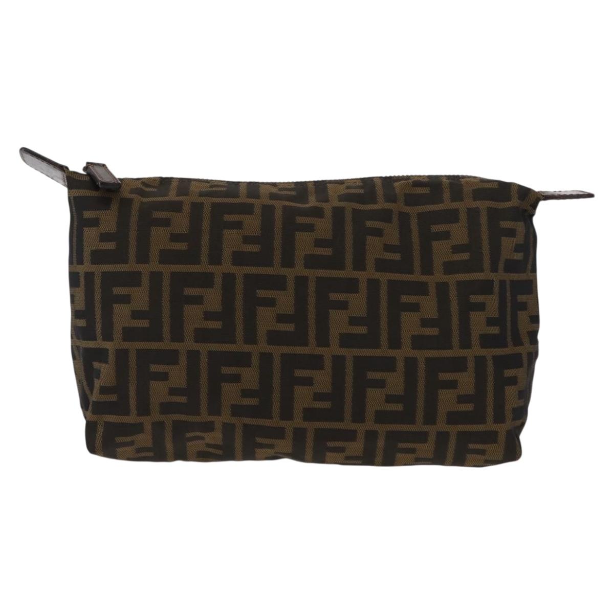 FENDI Zucca Canvas Pouch Black Brown Auth bs30912
