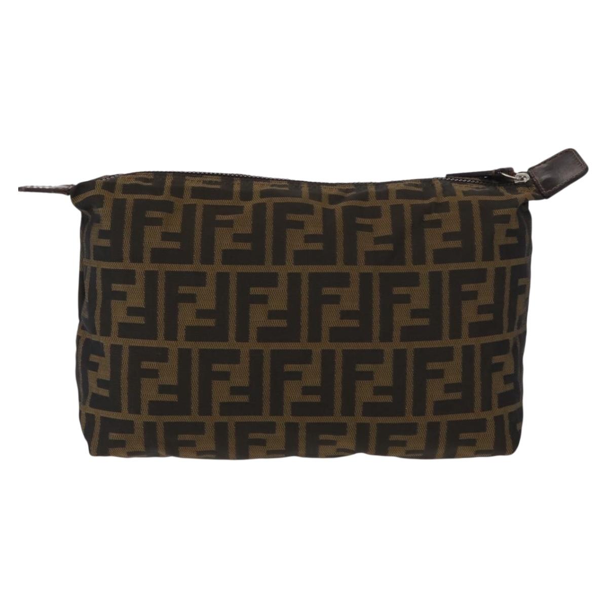 FENDI Zucca Canvas Pouch Black Brown Auth bs30912