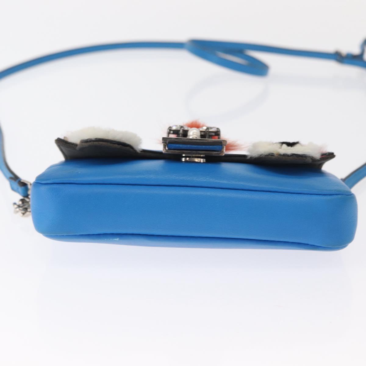 FENDI Micro Bucket Monster Shoulder Bag Leather 2way Blue Silver Auth bs30913