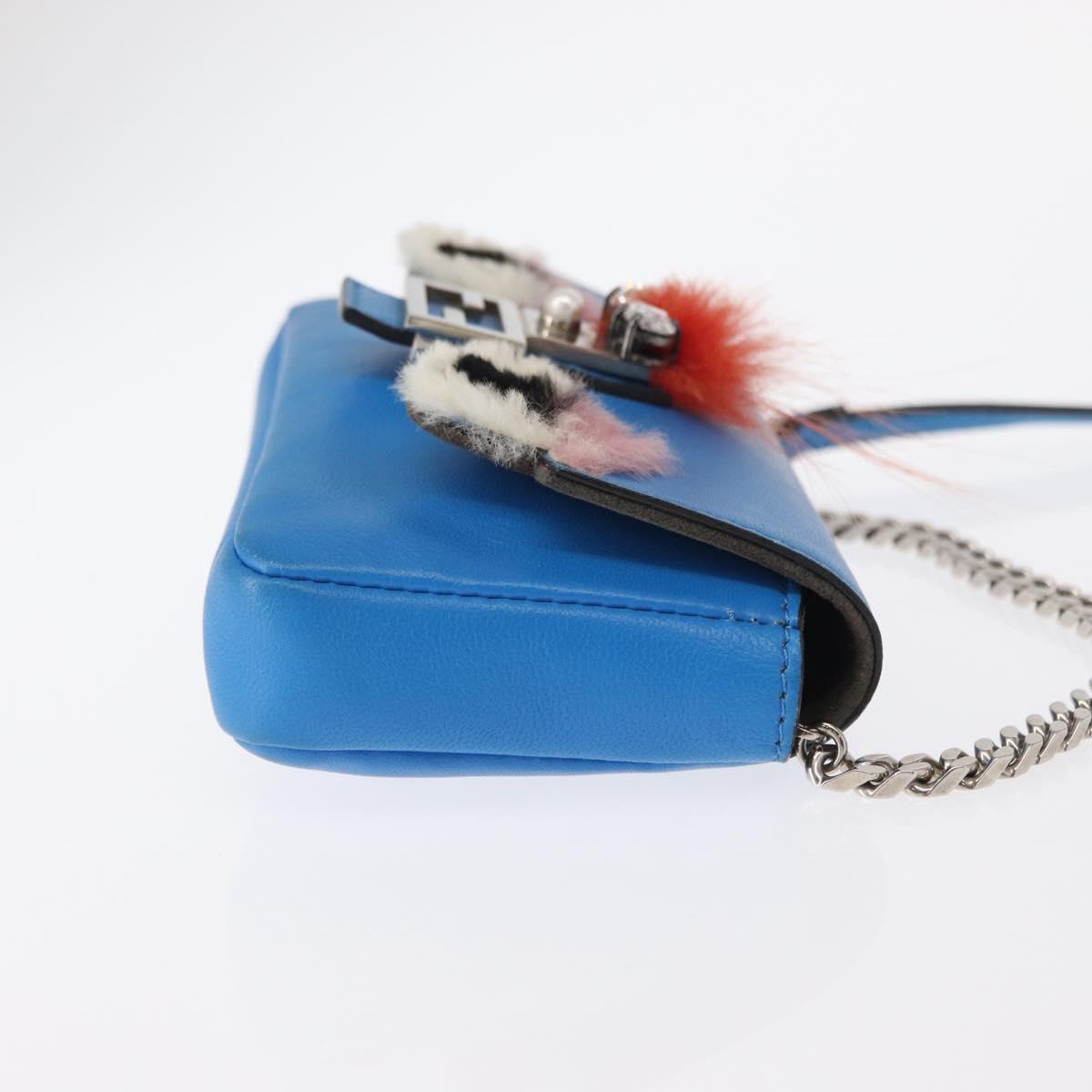 FENDI Micro Bucket Monster Shoulder Bag Leather 2way Blue Silver Auth bs30913