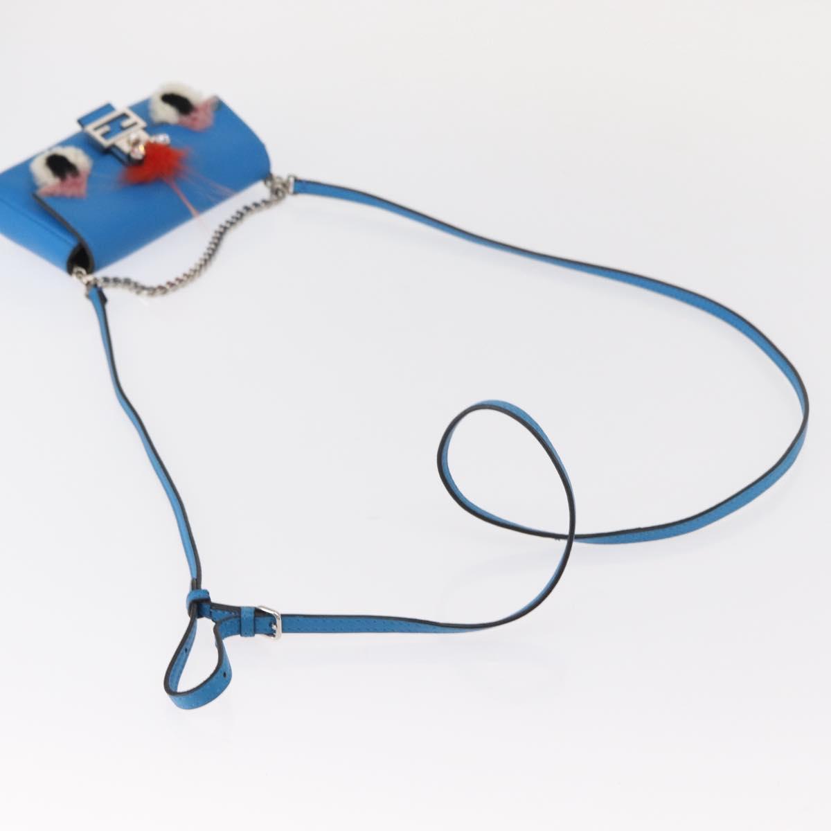 FENDI Micro Bucket Monster Shoulder Bag Leather 2way Blue Silver Auth bs30913