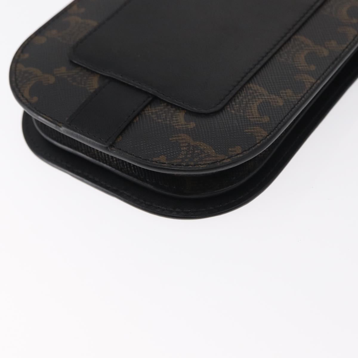 CELINE Triomphe Macadam Canvas Phone Pouch PVC Black Auth bs30914