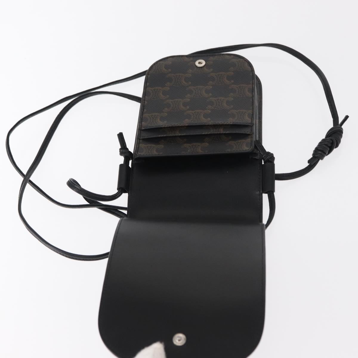 CELINE Triomphe Macadam Canvas Phone Pouch PVC Black Auth bs30914