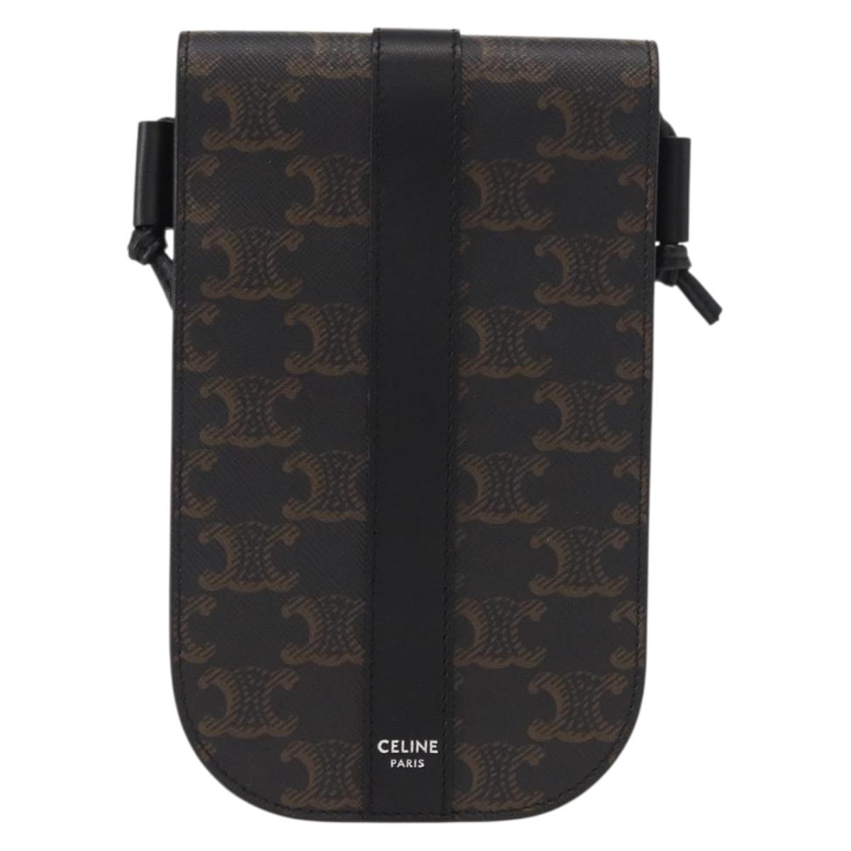 CELINE Triomphe Macadam Canvas Phone Pouch PVC Black Auth bs30914