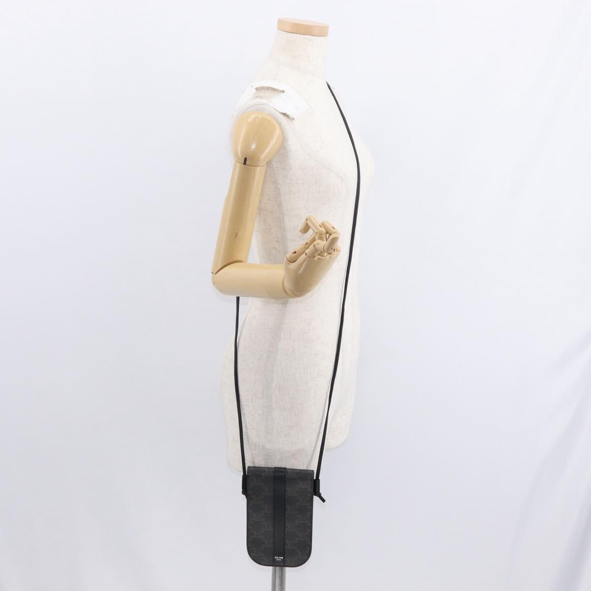 CELINE Triomphe Macadam Canvas Phone Pouch PVC Black Auth bs30914