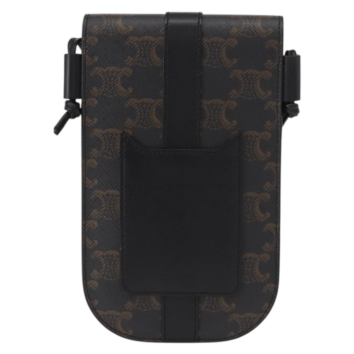 CELINE Triomphe Macadam Canvas Phone Pouch PVC Black Auth bs30914