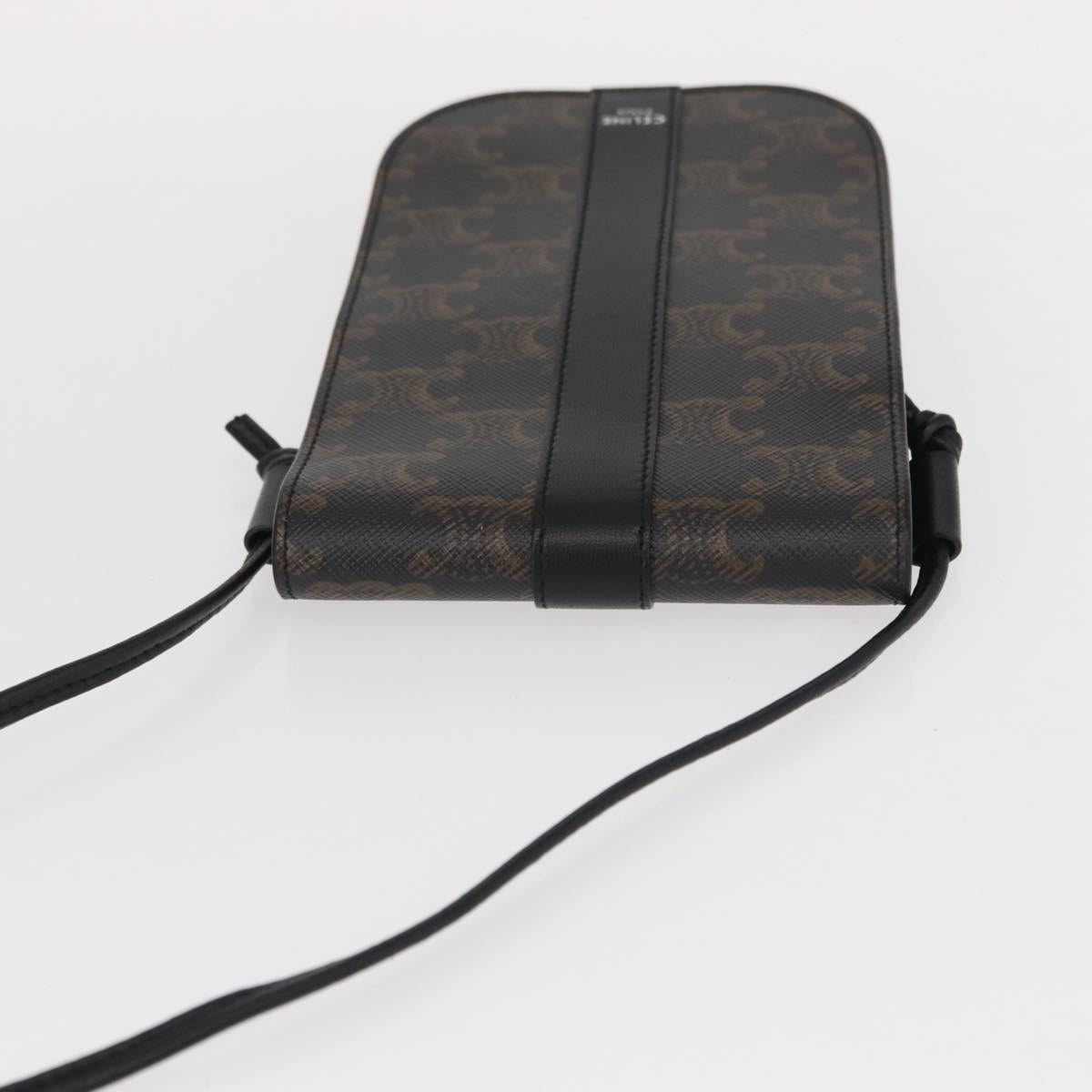 CELINE Triomphe Macadam Canvas Phone Pouch PVC Black Auth bs30914