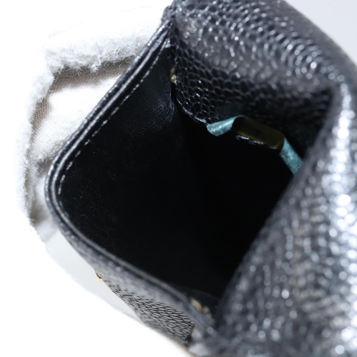 CHANEL COCO Mark Pouch Caviar Skin Black Gold CC Auth bs30918