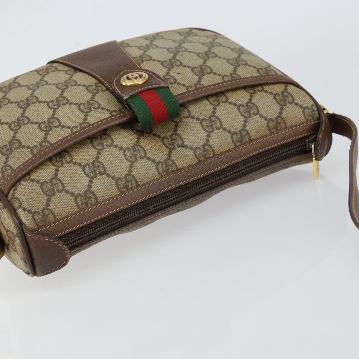 GUCCI GG Supreme Web Sherry Line Bag PVC Beige Gold 89 02 032 Auth bs30923