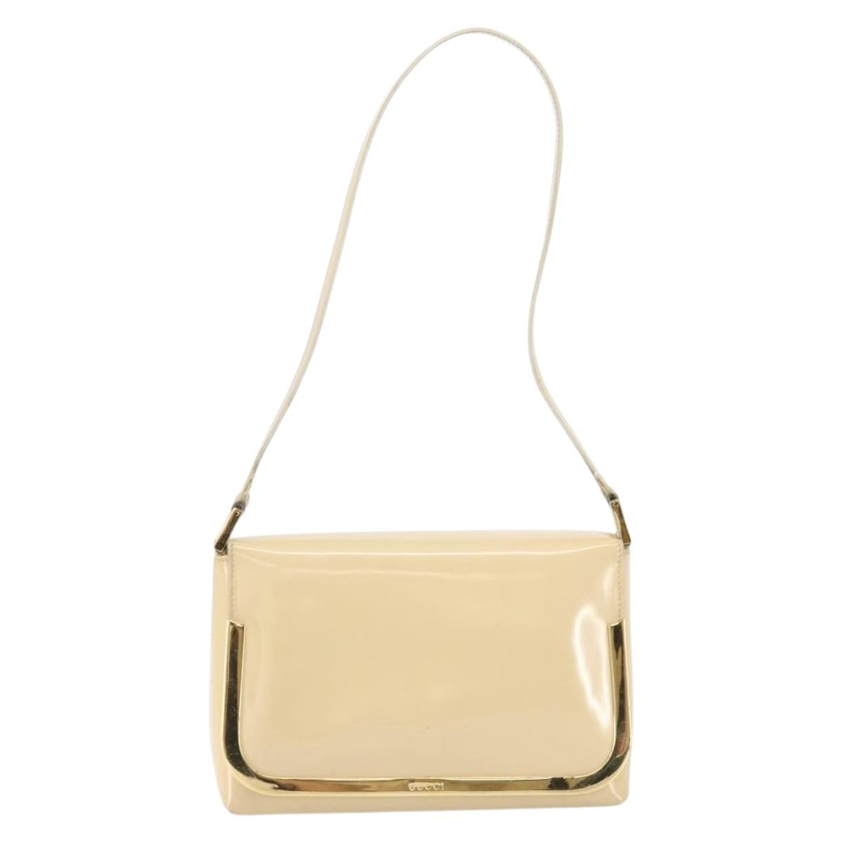 GUCCI Shoulder Bag Patent leather Beige Gold 007 2113 0278 Auth bs30927