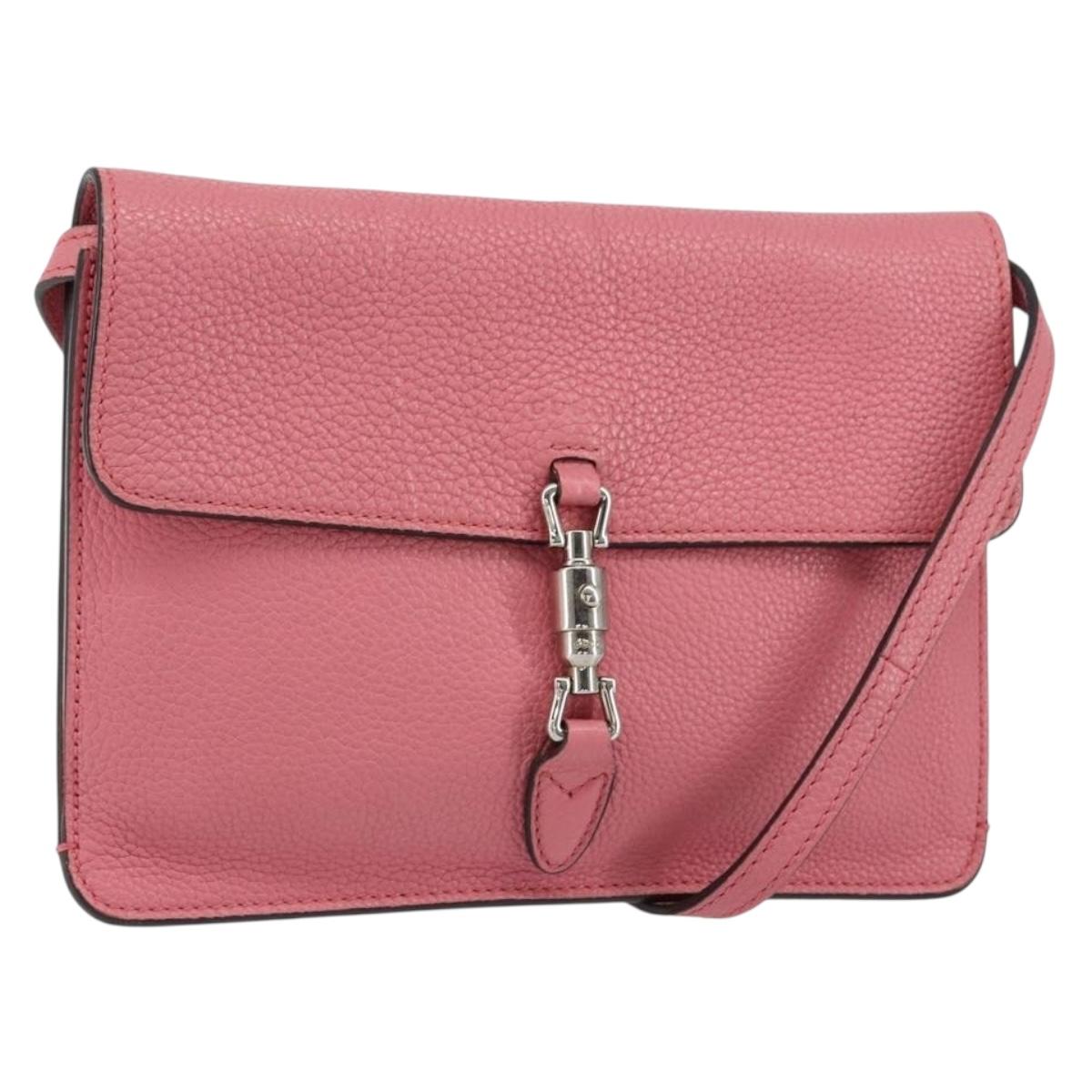 GUCCI New Jackie Shoulder Bag Leather Pink Silver Auth bs30932