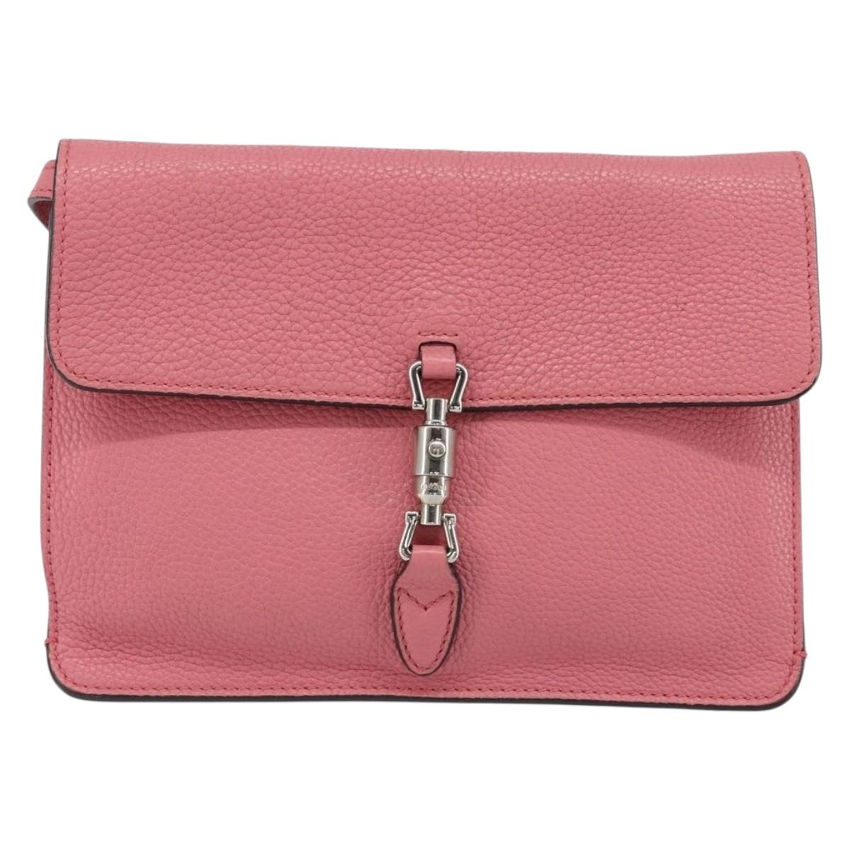 GUCCI New Jackie Shoulder Bag Leather Pink Silver Auth bs30932