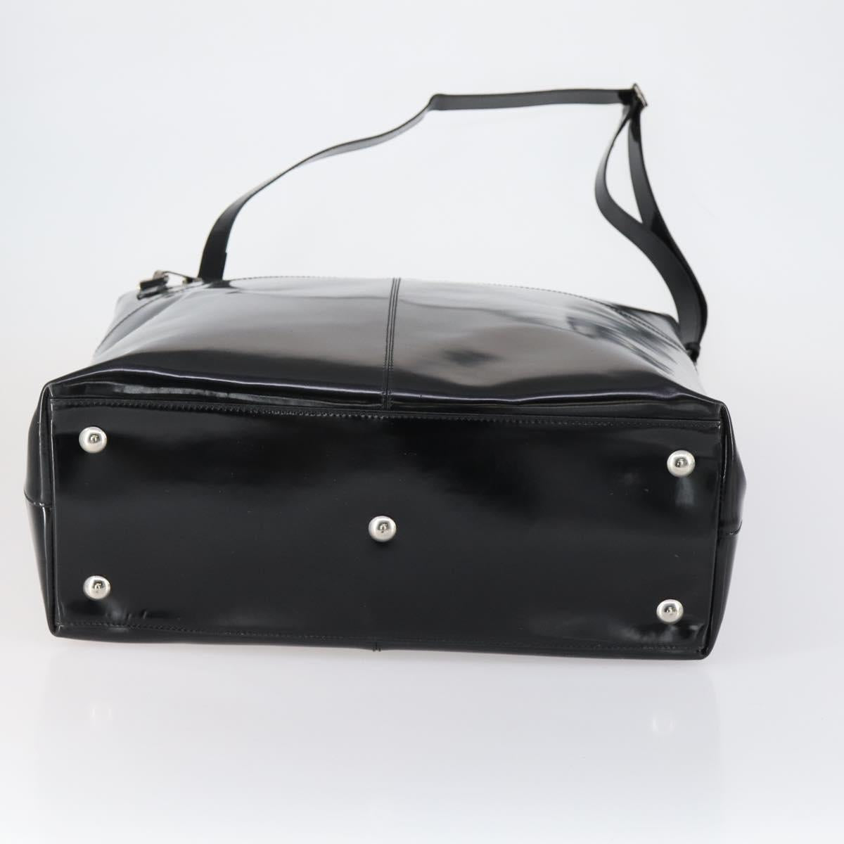 GUCCI Hand Bag Enamel 2way Black Silver Auth bs30934
