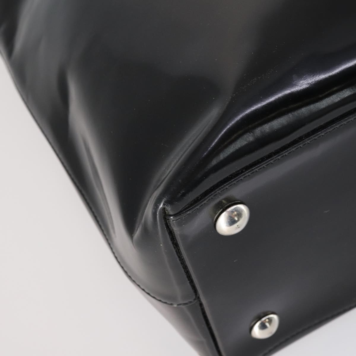 GUCCI Hand Bag Enamel 2way Black Silver Auth bs30934