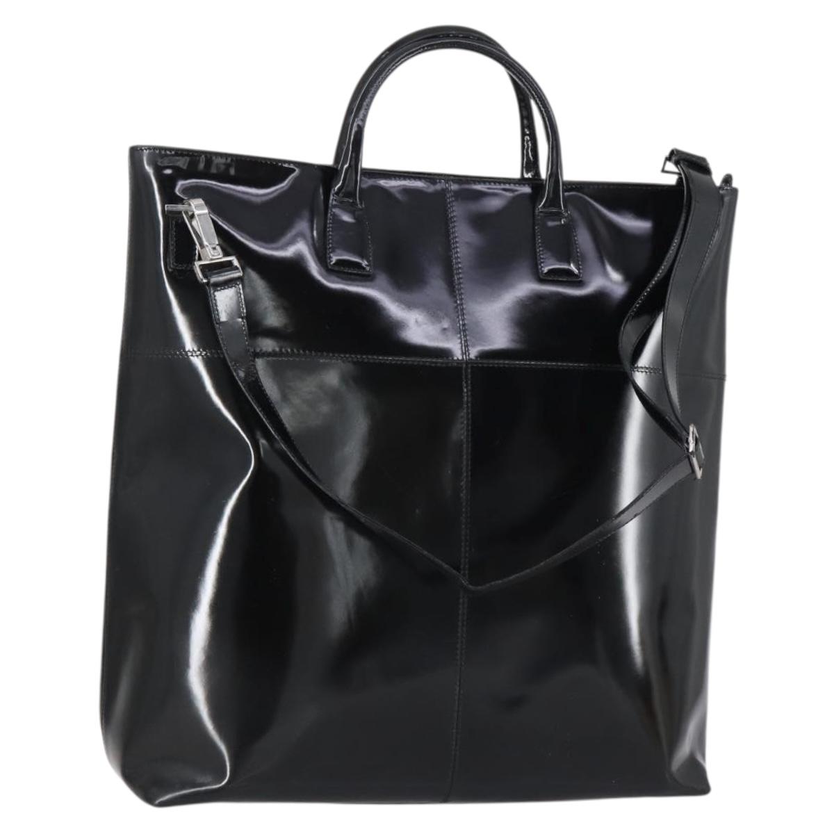 GUCCI Hand Bag Enamel 2way Black Silver Auth bs30934