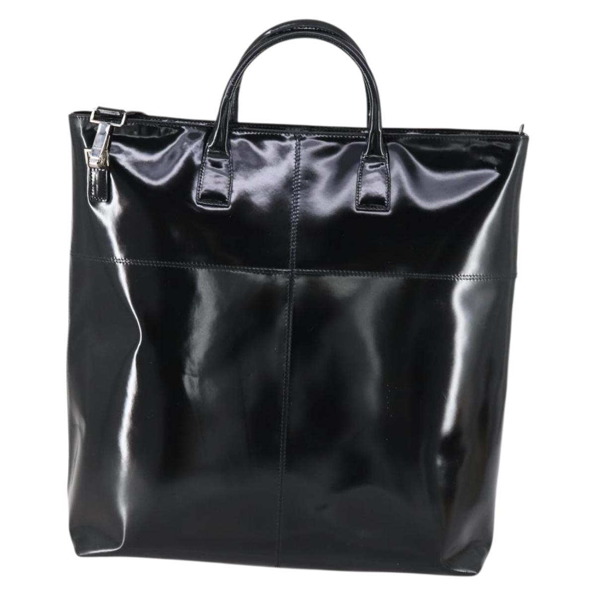 GUCCI Hand Bag Enamel 2way Black Silver Auth bs30934
